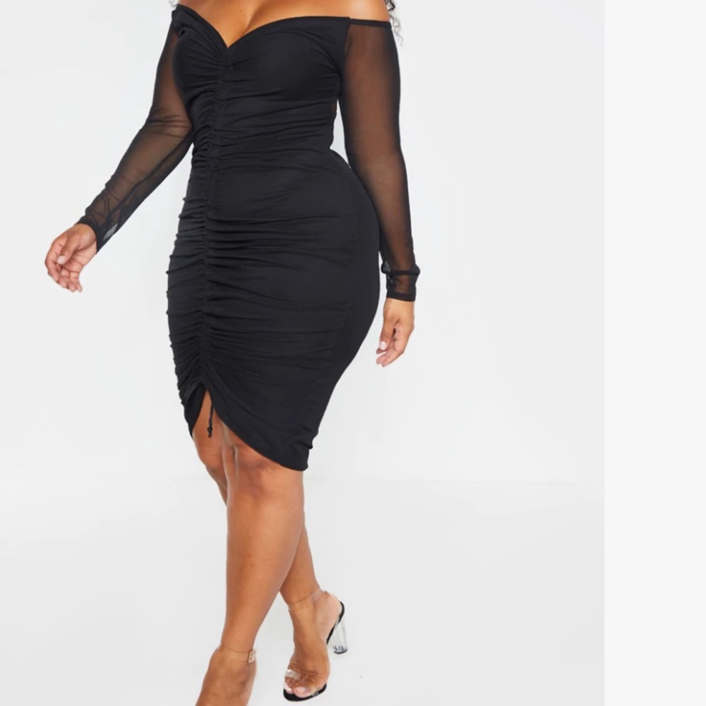 Off the shoulder dress with mesh sleeves